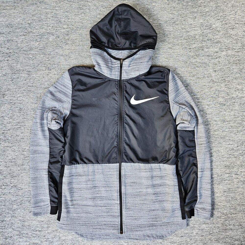 Nike Dri-FIT Jacket Mens Small Gray Black Hooded Full Zip Windbreaker AQ4165-010